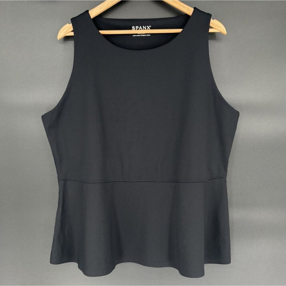 Spanx Women's Active Peplum Tank Top 3X Black Activewear Workout Shelf Bra